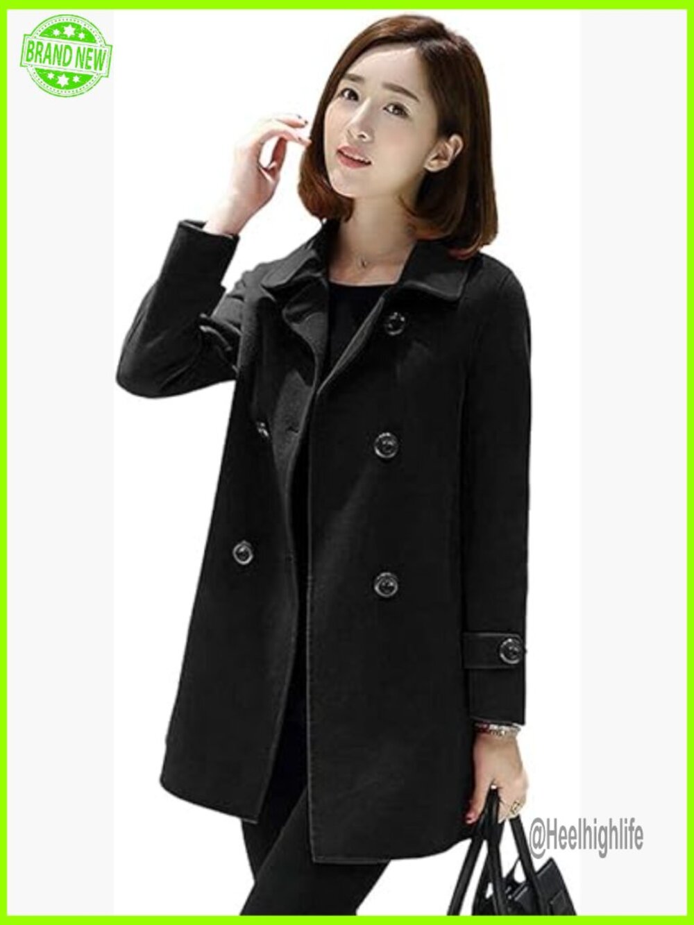 Double Breasted Wool Pea Coat Classic Fit Mid Length Outerwear - Picture 1 of 6